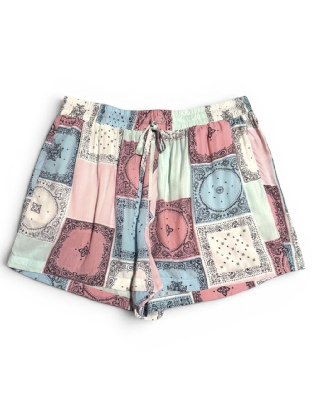 Nina Parker Women's Trendy Plus Size White Pink Printed Bandana Shorts 1X